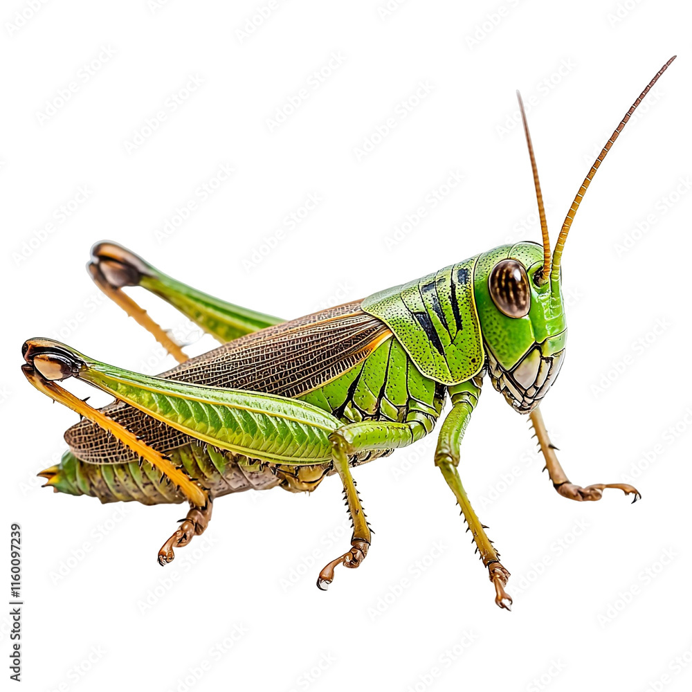Angled view full body shot of an extremely perfect looking single Leichhardt’s Grasshopper animal isolated on a white transparent background
Angled view full body shot of an extremely perfect looking single Leichhardt’s Grasshopper animal isolated on a white transparent background