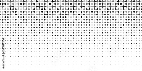 Diamond primitive pattern. Cyber matrix pixel cube surface. Optical rhombus dot gradient disperse. Digital geo halftone vintage lattice grid. Black patern change fade, screen tone degrade. Paper glyph