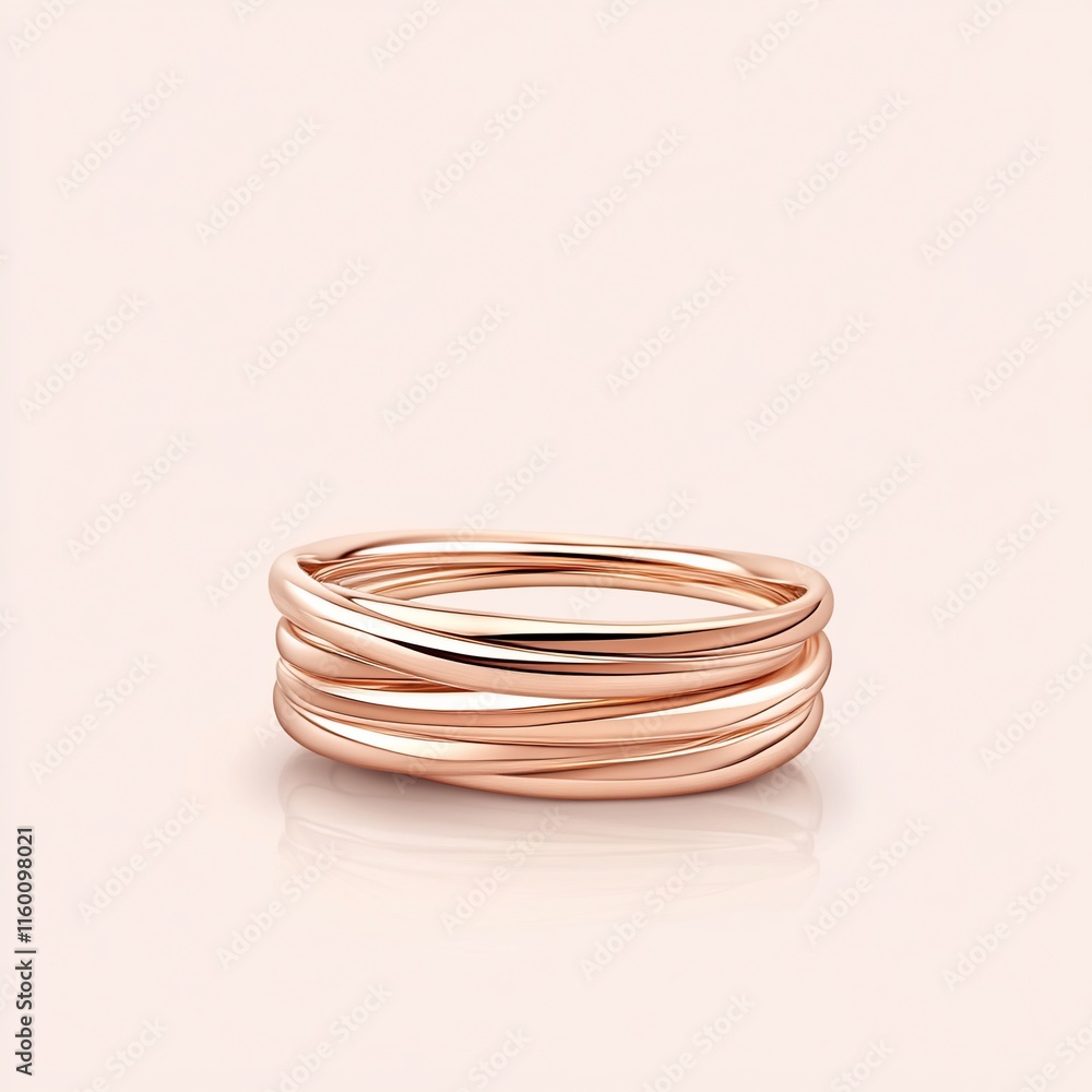 Rose gold intertwined ring on reflective surface. Rose gold intertwined ring on reflective surface.
