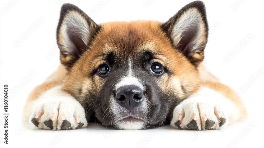 Adorable puppy lying down, looking at camera with big eyes. Adorable puppy lying down, looking at camera with big eyes.