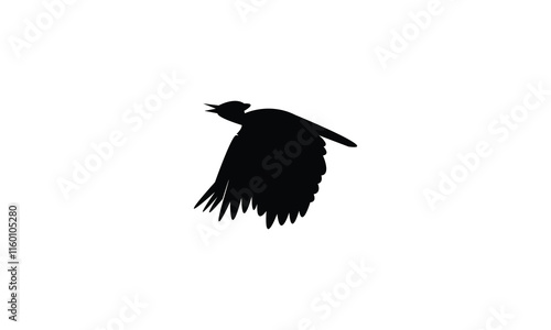 Flying Woodpecker Bird Silhouette Design  And Vector Illustration. 