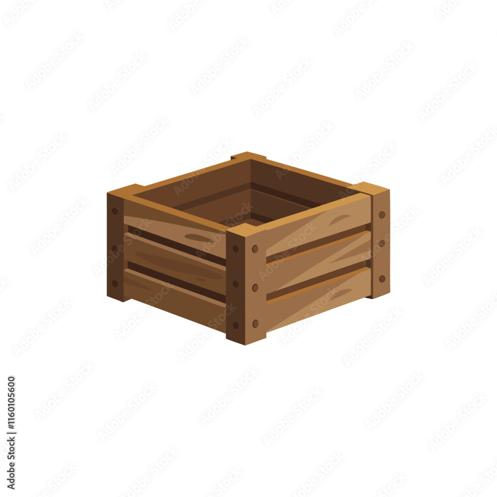 Old weathered wooden crate boxe isolated flat vector illustration on white background Old weathered wooden crate boxe isolated flat vector illustration on white background