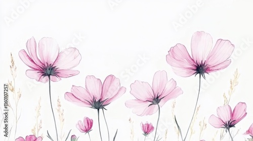 Wallpaper Mural Watercolor of pink cosmos flower isolated on white background,Collection cosmea flower and leaves,wildflowers seamless pattern,soft colorful blooming flower background. Torontodigital.ca
