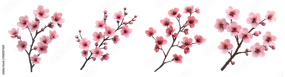 Fototapeta premium Pink Cherry Blossom Flowers on Transparent Background