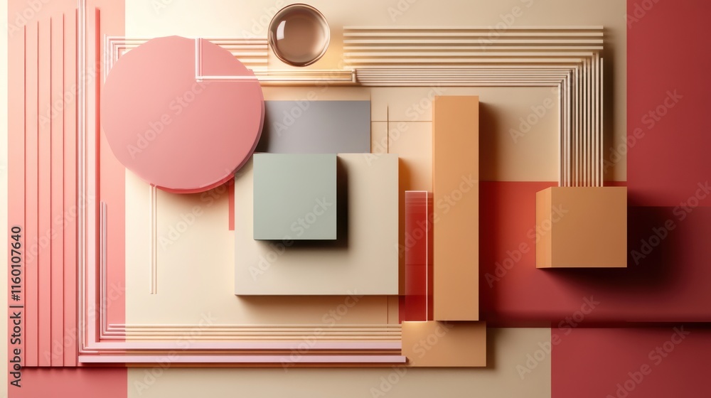 Abstract Geometric Composition: Pastel Hues and Clean Lines Abstract Geometric Composition: Pastel Hues and Clean Lines