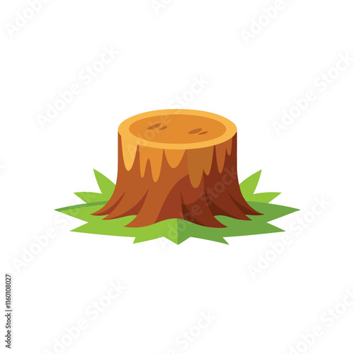 Tree stump isolated flat vector illustration on white background