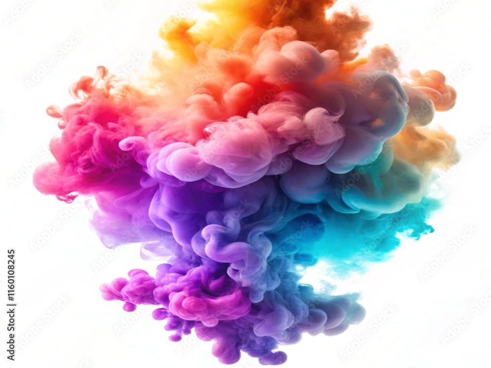 Fototapeta premium Colorful Smoke Cloud Isolated On The White Background