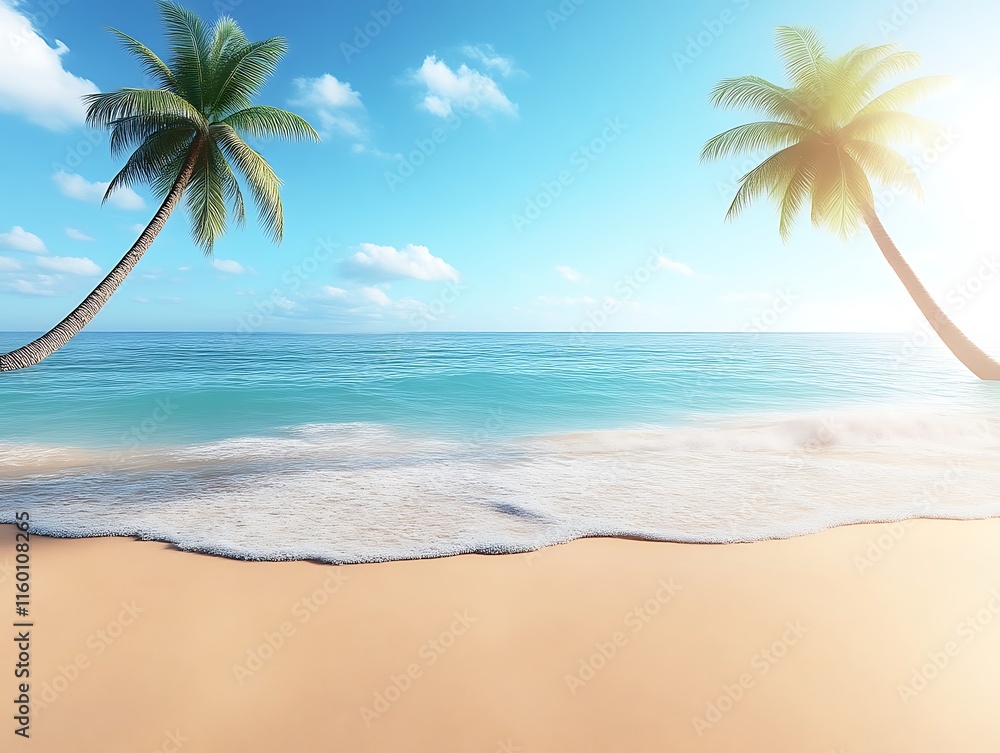 Tranquil Beach Scene with Two Palm Trees Tranquil Beach Scene with Two Palm Trees