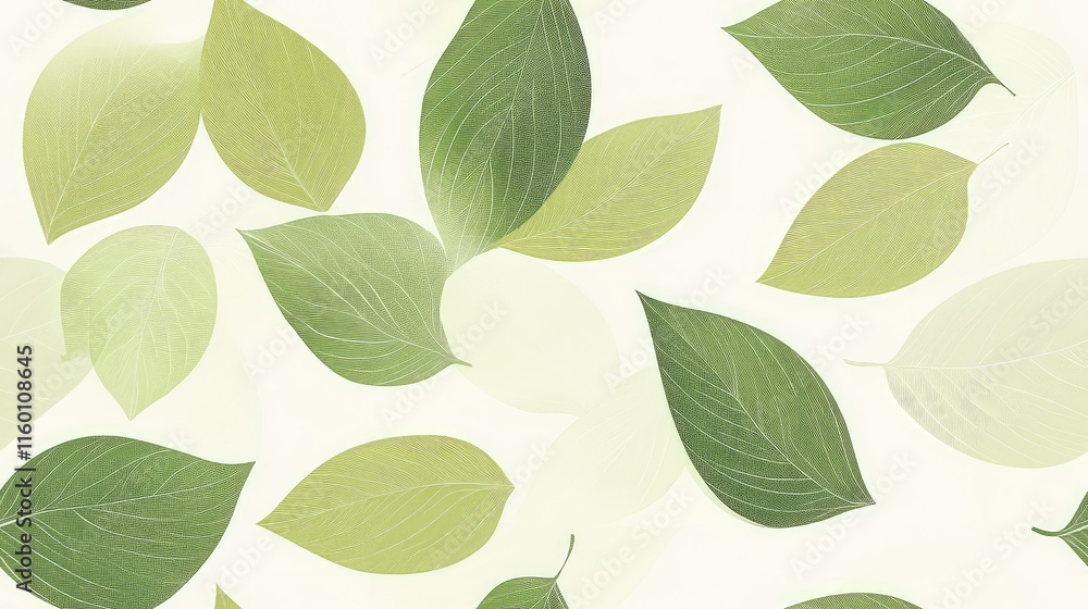Obraz premium Elegant Green Leaf Pattern on Soft Neutral Background Design
