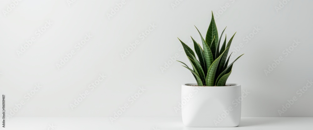 Green plant with long leaves in a simple white pot, a clean studio shot for minimalist and natural designs. Green plant with long leaves in a simple white pot, a clean studio shot for minimalist and natural designs.