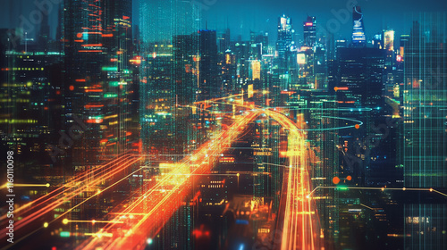 abstract professional business team people innovation connection of line from nail node to node on Smart Innovation city with connection cyber security network reciprocity   networking concept