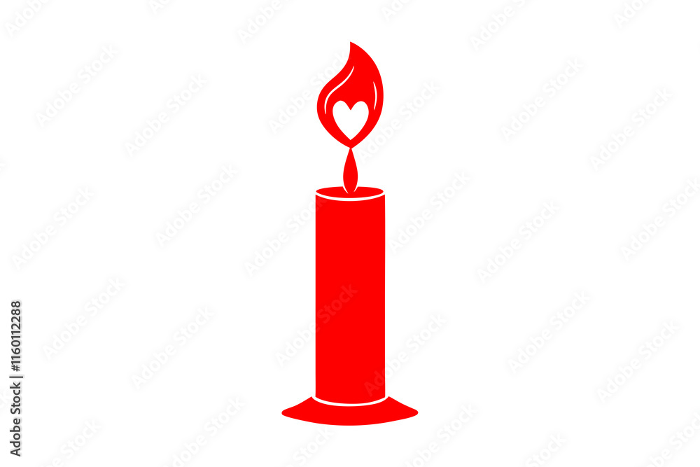 A single candle silhouette with a flickering flame and a heart motif on the base