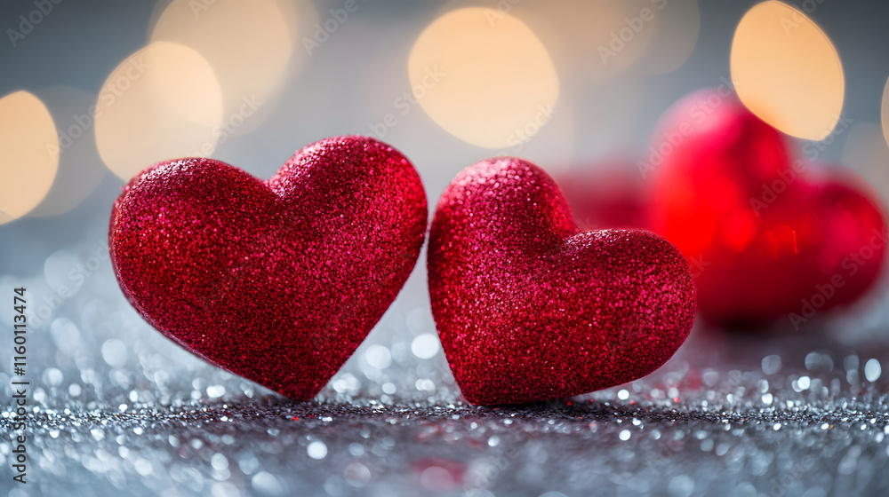 Obraz premium Romantic Red Glitter Hearts for Valentine's Day Celebration Decor and Love Themes : Generative AI