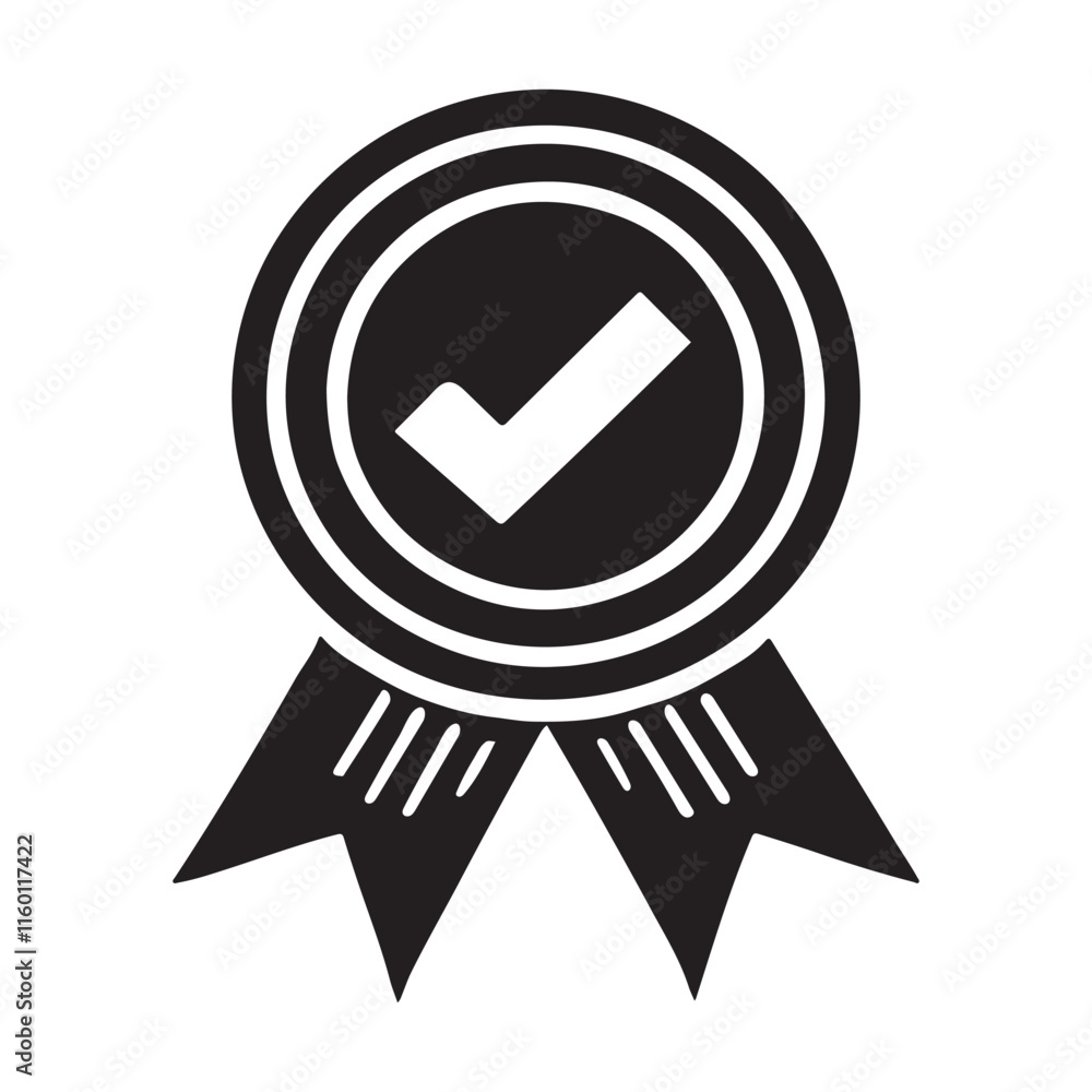 Medal Icon with Check Mark - Award Emblem Vector Design | Isolated on White Background Medal Icon with Check Mark - Award Emblem Vector Design | Isolated on White Background