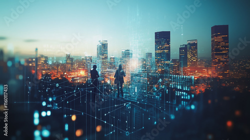 Wallpaper Mural abstract professional business team people innovation connection of line from nail node to node on Smart Innovation city with connection cyber security network reciprocity , networking concept Torontodigital.ca