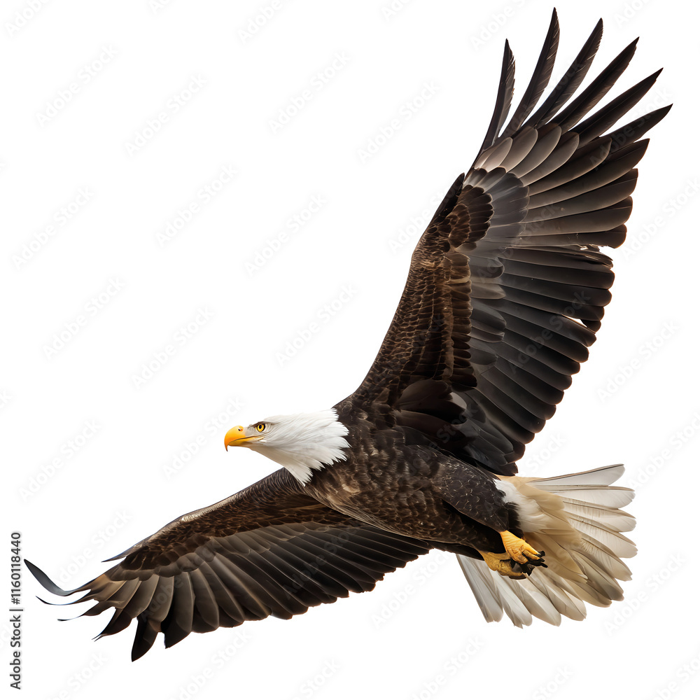 Majestic eagle soaring in flight, isolated on white Majestic eagle soaring in flight, isolated on white