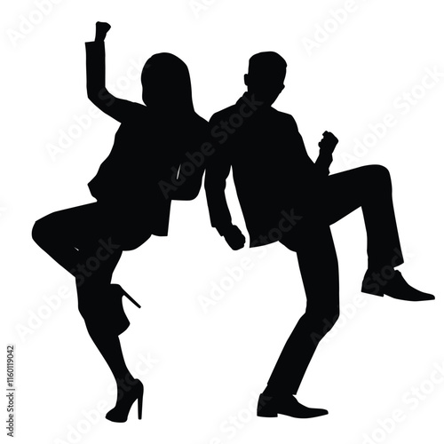 Silhouettes of people happy for an achievement