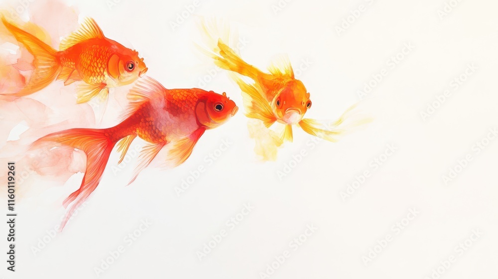 Fototapeta premium Family of Goldfish Swimming in Coordinated Motion