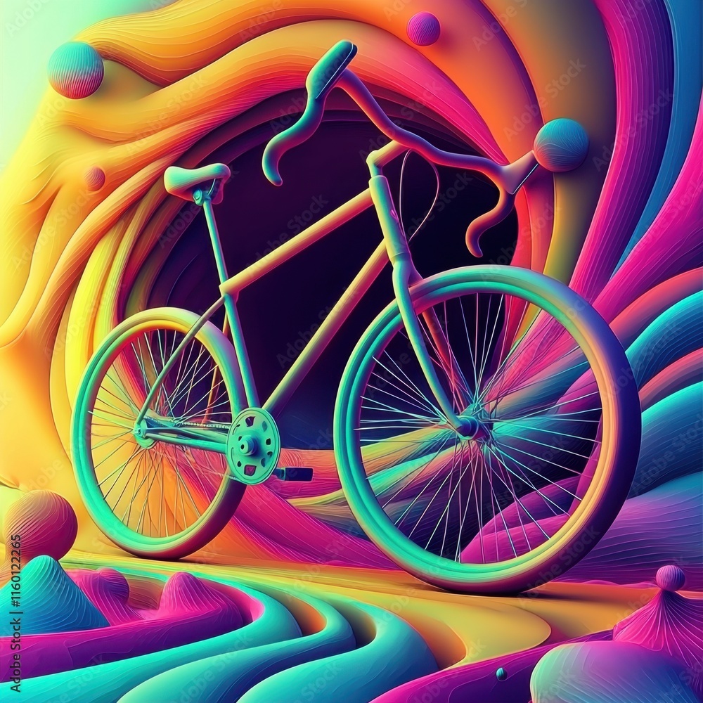Fototapeta premium A captivating neon-themed bicycle illustration.