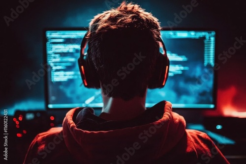 Inspiration for tech enthusiasts: A gamer focused on the computer screen.