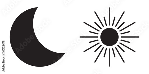 Sun and moon icon isolated on white background. Day and night. Vector illustration. EPS 10