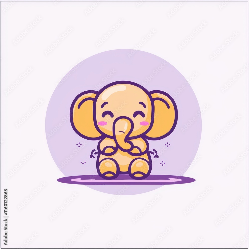 A flat design cartoon vector of a happy baby elephant with glowing tusks, playfully spraying water, surrounded by sparkles, set on a pastel blue and grey background for a joyful and refreshing A flat design cartoon vector of a happy baby elephant with glowing tusks, playfully spraying water, surrounded by sparkles, set on a pastel blue and grey background for a joyful and refreshing