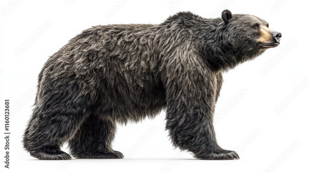 Obraz premium A majestic black bear standing confidently, showcasing its thick fur and strong build. The bear should be depicted in a natural pose, with a slight tilt of its head to capture its curious expression