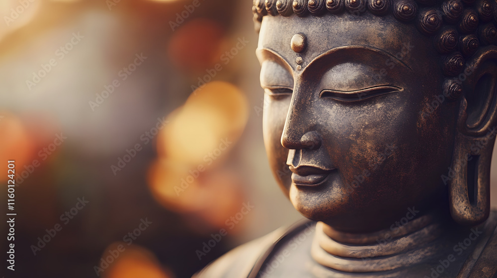 Serene Buddha Statue Amidst Golden Bokeh Invokes Tranquility and Spiritual Reflection : Generative AI Serene Buddha Statue Amidst Golden Bokeh Invokes Tranquility and Spiritual Reflection : Generative AI