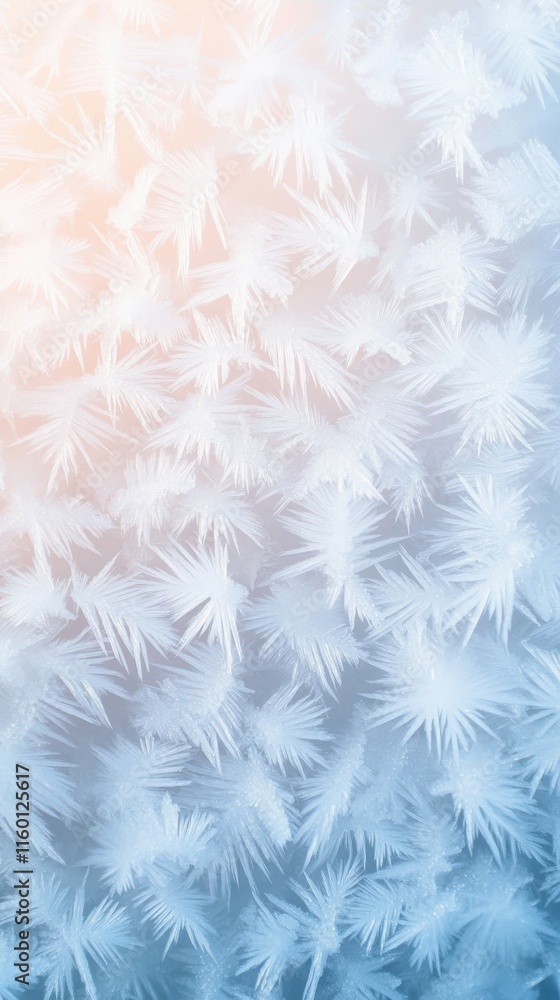 Delicate Ice Crystals Forming Intricate Patterns Against a Soft Background in Winter, Capturing the Ethereal Beauty of Nature's Frosty Wonderland