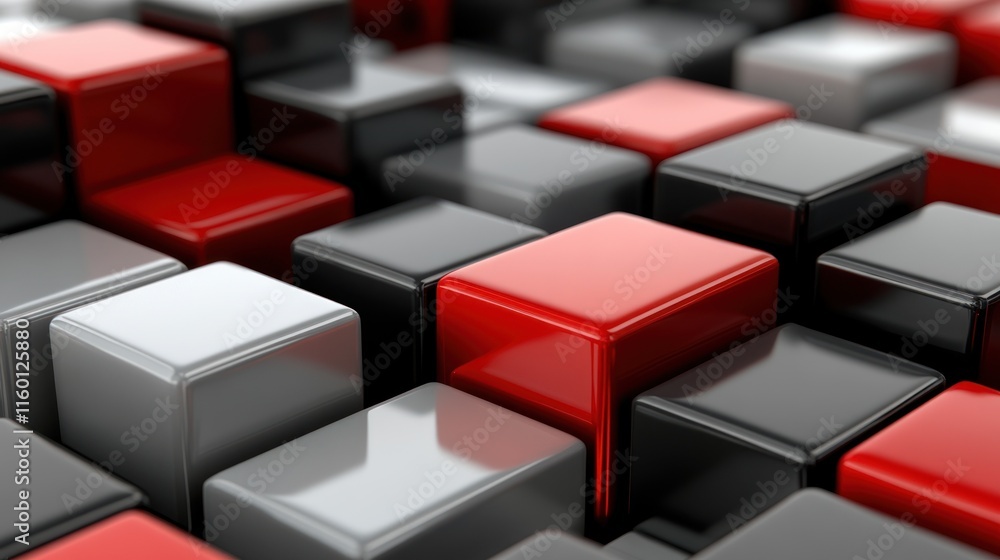 Abstract Red, Black, and White Cubes Pattern: A 3D Shiny Block Design Abstract Red, Black, and White Cubes Pattern: A 3D Shiny Block Design