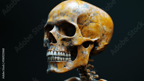 3D render. human skeleton full body from head to feet. black background. photo