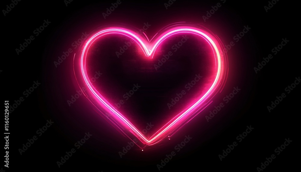 Bright Neon Heart Shape Against Black Background with Light Effects