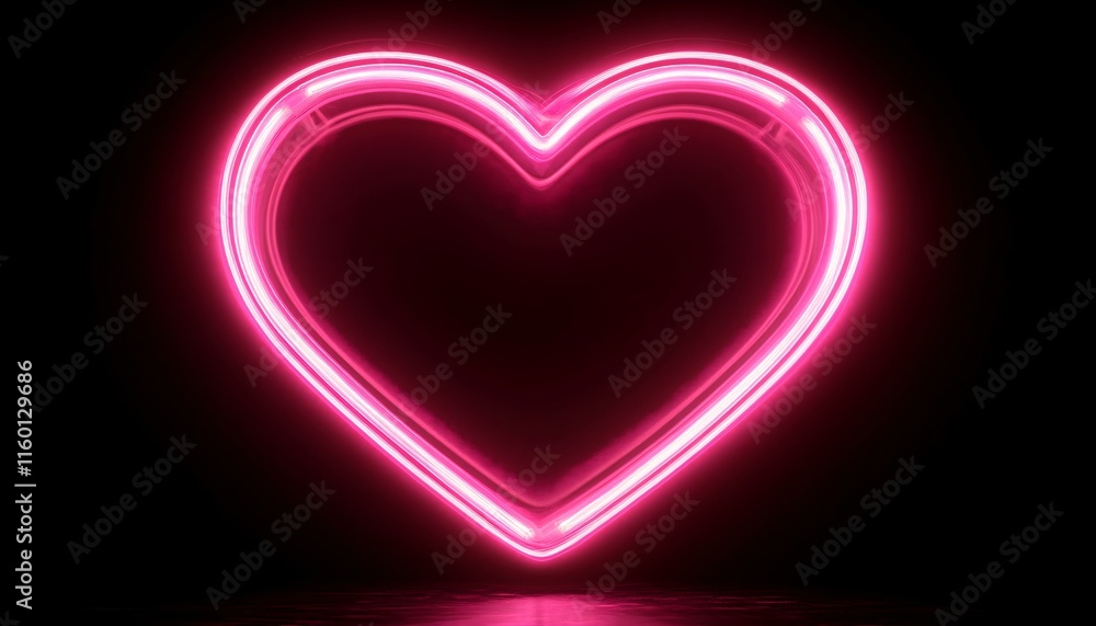 Vibrant Neon Heart Shining Brightly on a Dark Background Vibrant Neon Heart Shining Brightly on a Dark Background