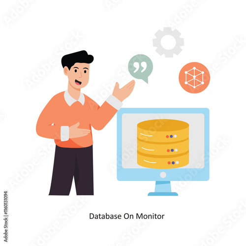 Database On Monitor  concept vector illustration. Database isolated On white Background.      