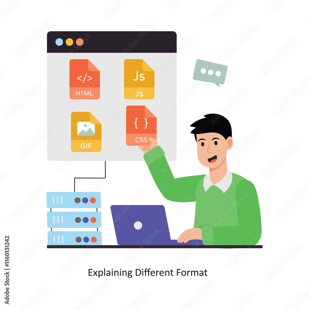 Explaining Different Format concept vector illustration. Database isolated On white Background. Explaining Different Format concept vector illustration. Database isolated On white Background.