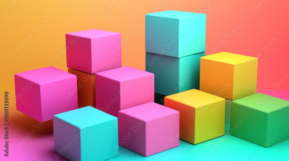 Colorful Cubes Abstract Composition: A Vibrant 3D Render of Interlocking Geometric Shapes Colorful Cubes Abstract Composition: A Vibrant 3D Render of Interlocking Geometric Shapes