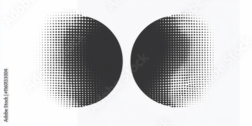 Two halftone circles, black and white gradient, abstract design.