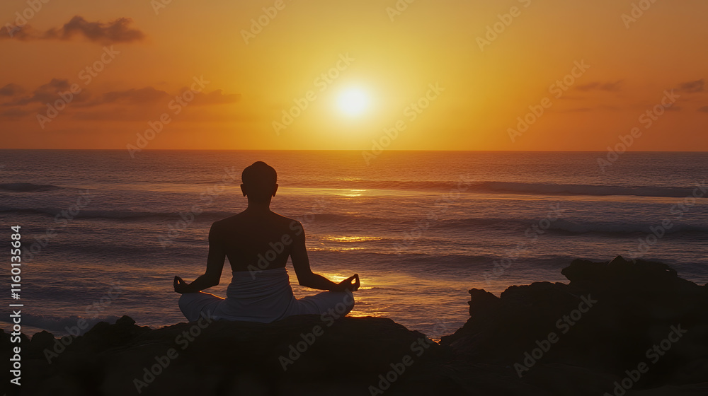 Peaceful Meditation by the Ocean at Sunrise for Mindful Relaxation and Wellness : Generative AI Peaceful Meditation by the Ocean at Sunrise for Mindful Relaxation and Wellness : Generative AI