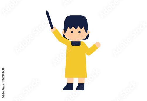 ペンタブレットを持つ女性のフラットデザインイラスト ( ベクター素材 デフォルメ シンプル )