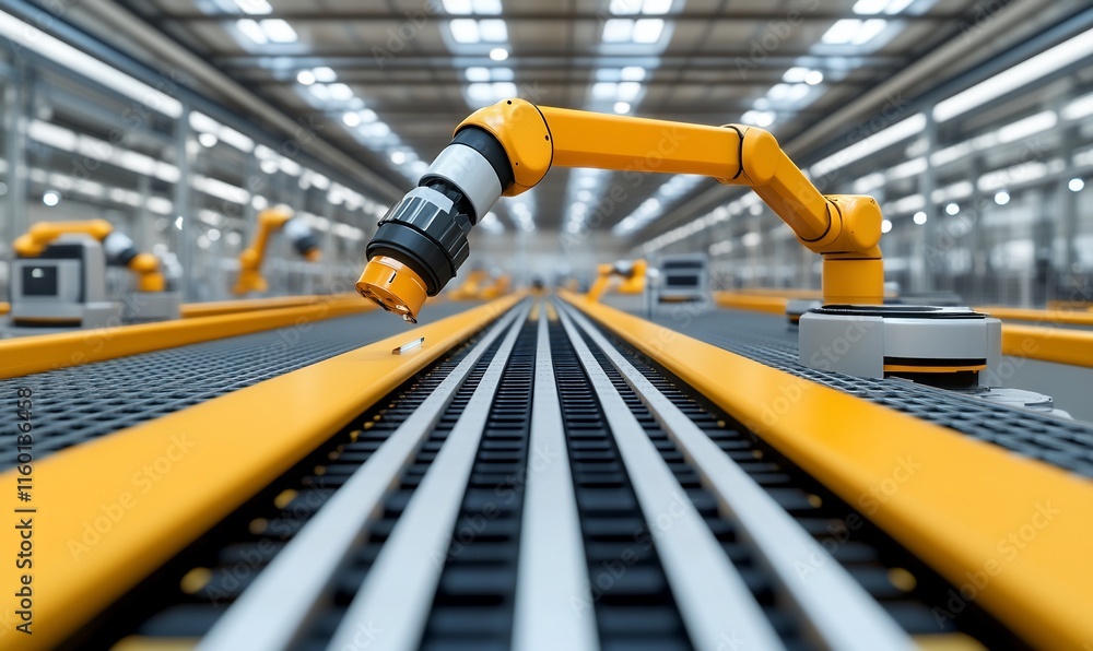 Robotic arms working on assembly line in factory. Robotic arms working on assembly line in factory.