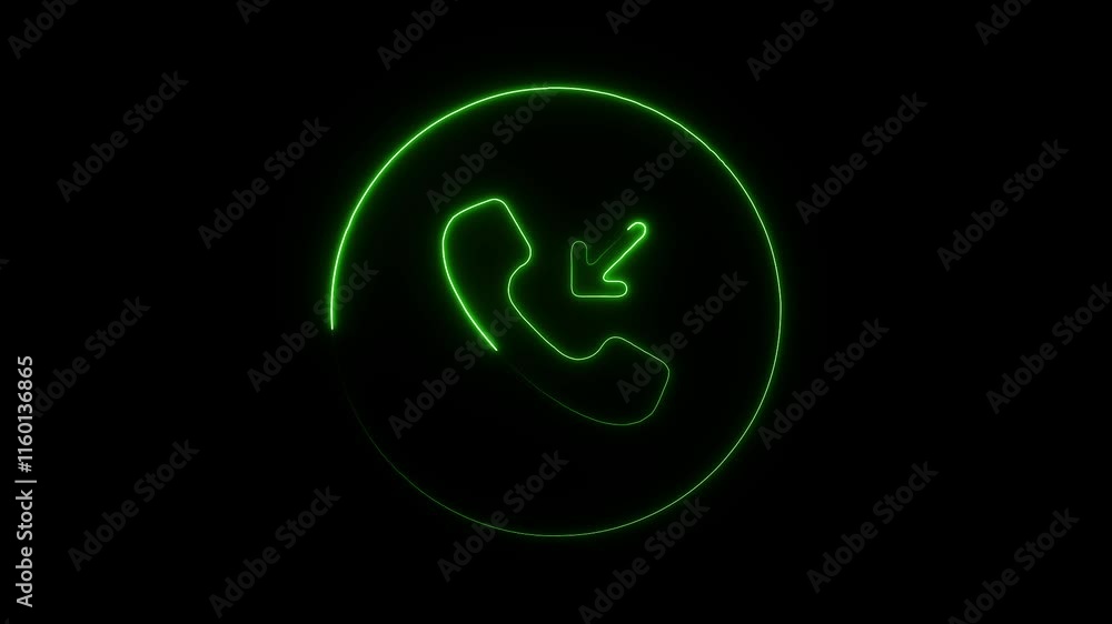 Glowing Neon Incoming Call Icon with User Profile, HD Motion Graphic Animation on Black Background Glowing Neon Incoming Call Icon with User Profile, HD Motion Graphic Animation on Black Background