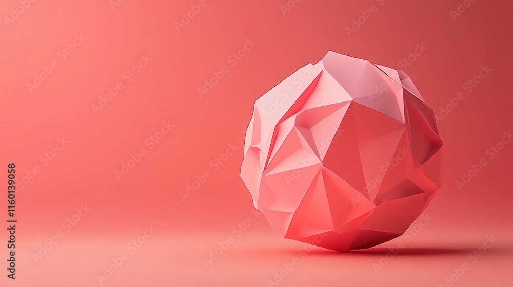 Abstract Pink Low Poly Sphere on Coral Background Abstract Pink Low Poly Sphere on Coral Background
