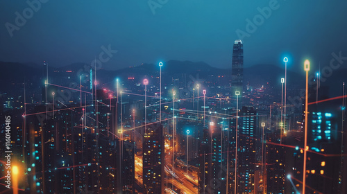 Wallpaper Mural abstract professional business team people innovation connection of line from nail node to node on Smart Innovation city with connection cyber security network reciprocity , networking concept Torontodigital.ca