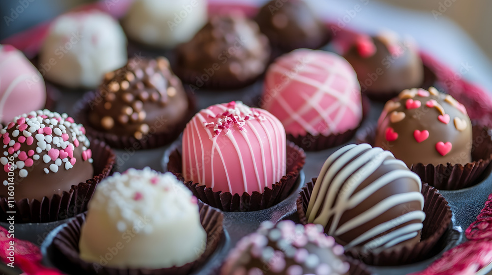 Variety of Colorful Valentine's Truffles on Display in Decorative Desserts Presentation : Generative AI Variety of Colorful Valentine's Truffles on Display in Decorative Desserts Presentation : Generative AI