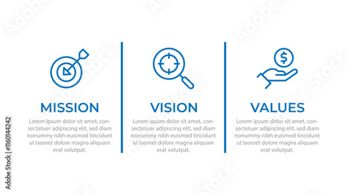 Mission,vision,values,graphic design template.eps 10 on white backgruond