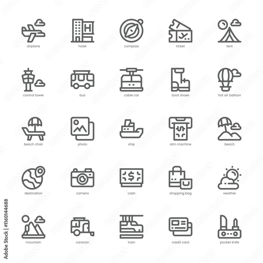 Travel Stuff Icon pack for your website, mobile, presentation, and logo design. Travel Stuff Icon outline design. Vector graphics illustration and editable stroke. Travel Stuff Icon pack for your website, mobile, presentation, and logo design. Travel Stuff Icon outline design. Vector graphics illustration and editable stroke.