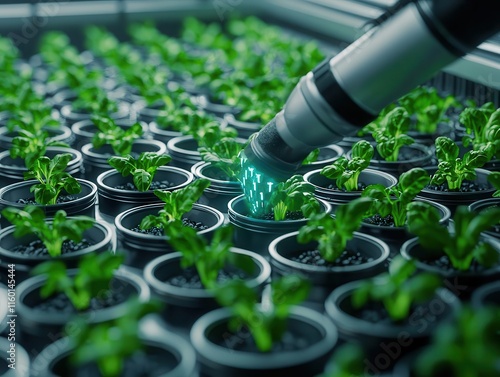 Automated hydroponics farm with AIcontrolled irrigation, ensuring optimal water use and plant growth photo