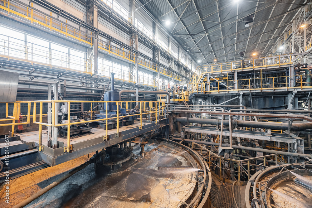 Copper concentration plant. Flotation and processing for ore. Closeup of fine pulp with bubbles Copper concentration plant. Flotation and processing for ore. Closeup of fine pulp with bubbles