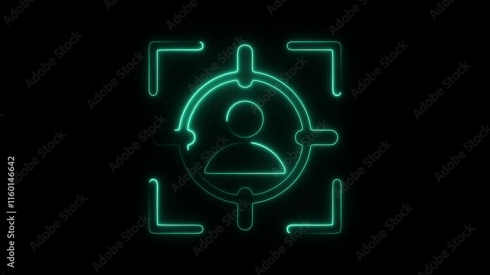 Glowing Neon Capture Icon with Target Frame Animation on Black Background – HD Video Glowing Neon Capture Icon with Target Frame Animation on Black Background – HD Video