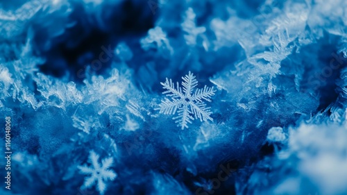 A Single Snowflake Among Many In A Blue Winter Scene